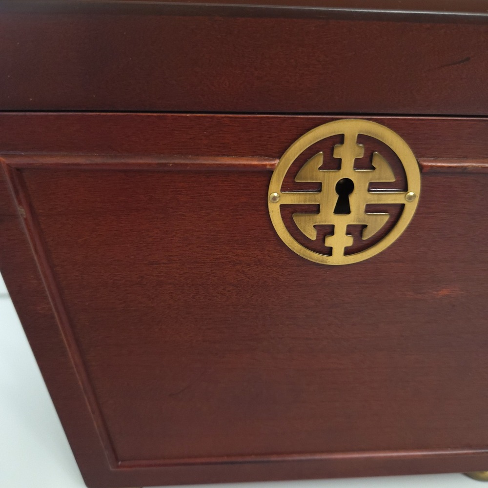 Bombay Co. Vintage 2002 Mohogany Wood Asian Jewelry Box w Removable Tray & Key - Picture 6 of 8